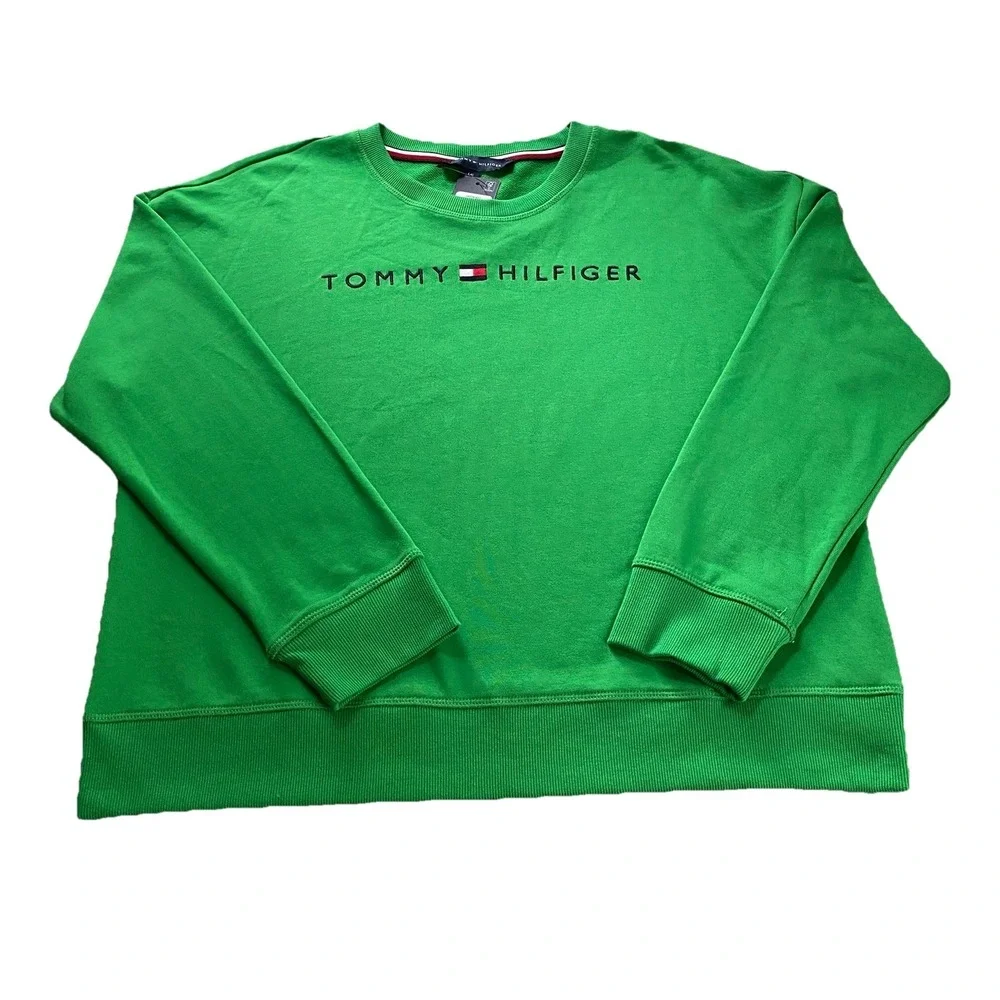 Tommy Hilfiger Men's Large Vibrant‎ Green Crewneck Sweatshirt Embroidered Logo